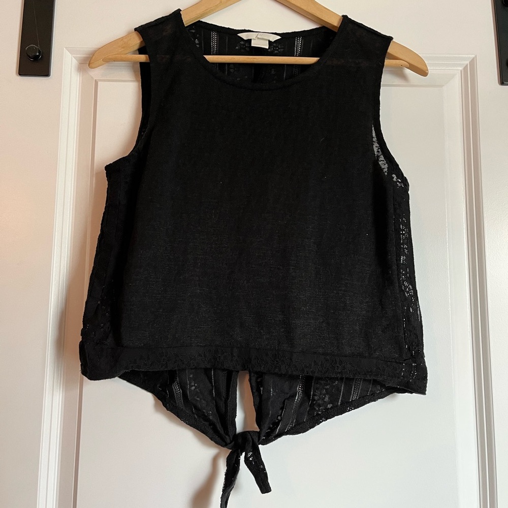 H&M lacy black lace top with tie